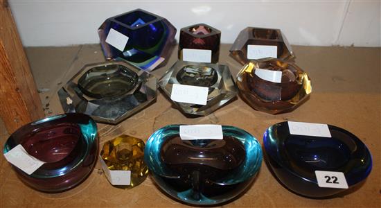 Ten Murano Sommerso coloured glass dishes